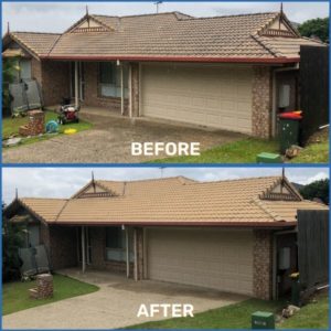 Aggregate Driveay and Tiled Roof Cleaning Brisbane Before And After