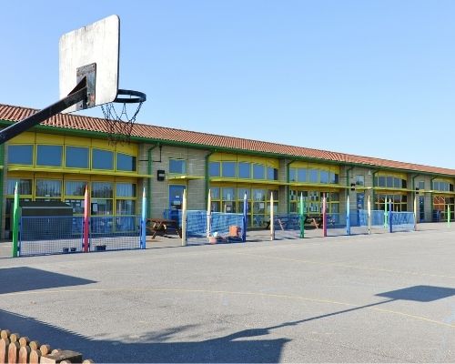 School Concrete Playground And Basketball Court